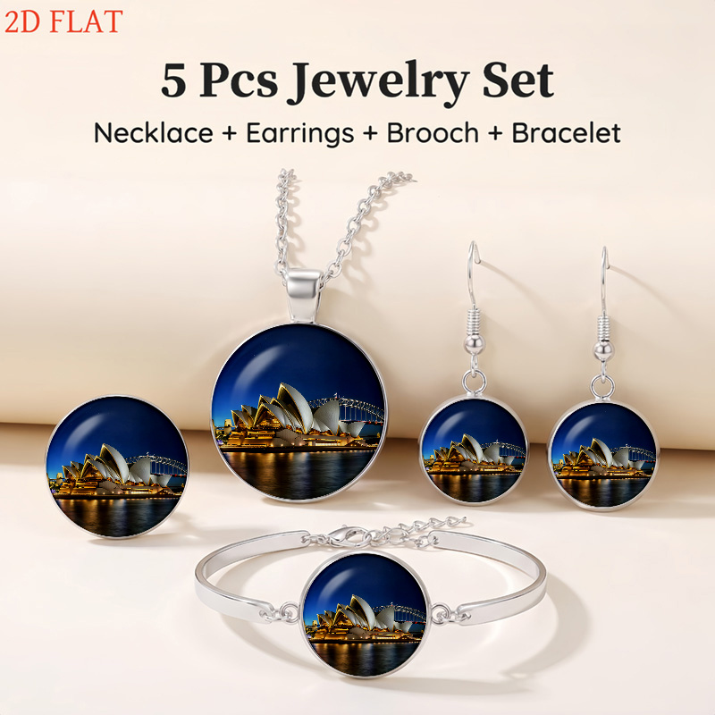 5pc Sydney Opera House & Harbour Bridge Jewelry Set